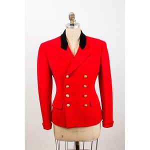 Vintage Ralph Lauren / 1970s Red wool equestrian riding jacket velvet lapels / S image 3