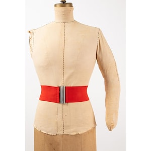 Vintage Norma Kamali OMO 1980s wide red elastic stretch belt