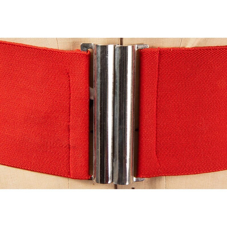 Vintage Norma Kamali OMO 1980s wide red elastic stretch belt image 3