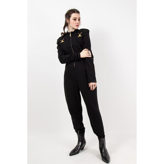 Vintage black Cache stirrup jumpsuit / 1980s Spand