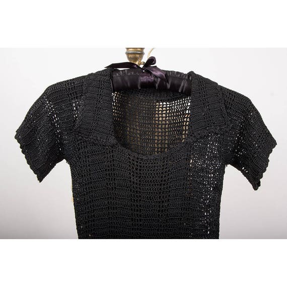 1930s dress / Vintage crochet black knit dress 4 … - image 8