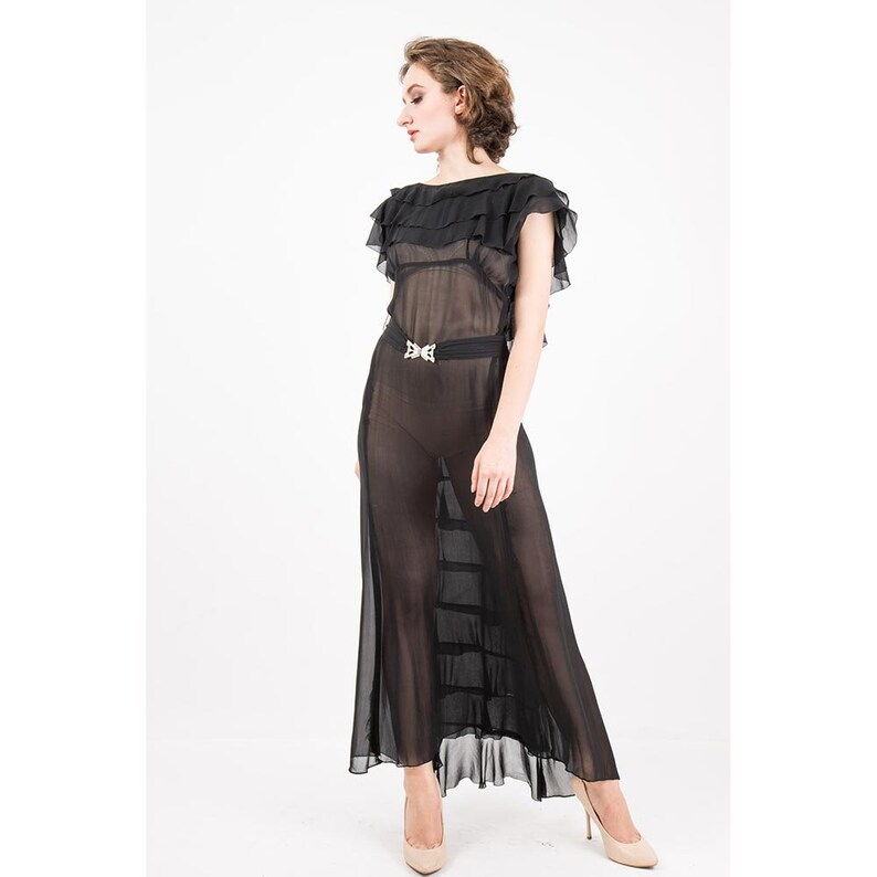 black chiffon ruffle dress