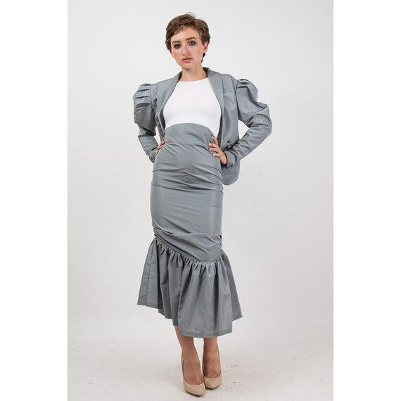 Vintage Norma Kamali / 1980s 2 piece skirted suit