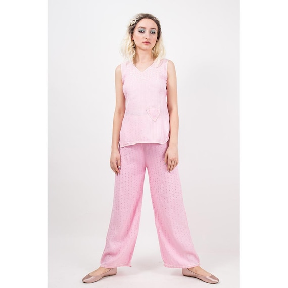 1930s Pajamas / Vintage pink 2 piece pyjama set /… - image 5