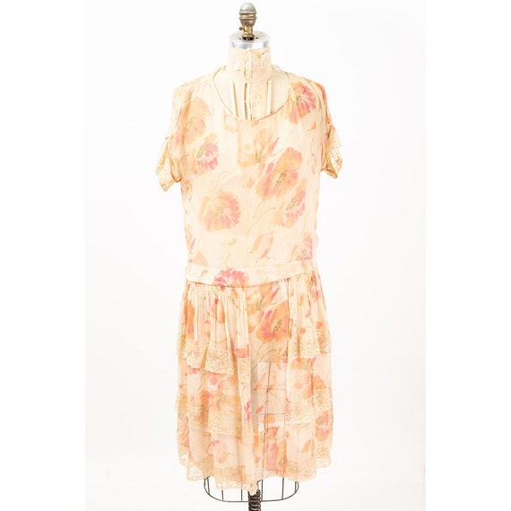 1920s dress / Vintage sheer silk chiffon poppy pr… - image 4