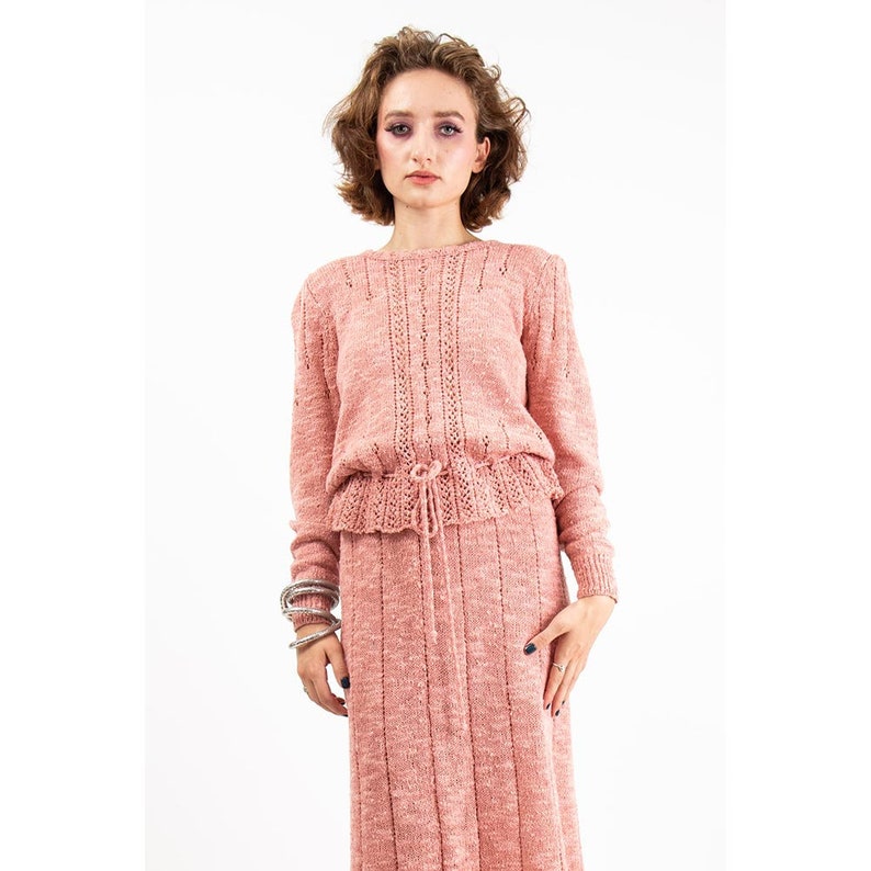 Vintage knitwear sweater skirt set / 1980s Marisa Christina dusty rose pink 2 piece / M image 4