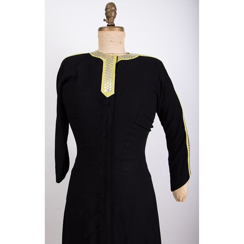 1940s studded dress / Vintage rayon crepe dress with studded sleeves / S M image 7