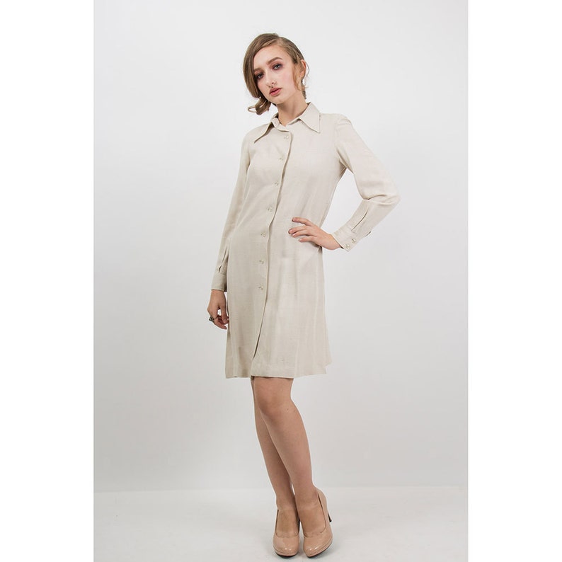 Vintage HALSTON / 1970s Iconic Silk shirt dress / Silk button front shirt dress S image 3