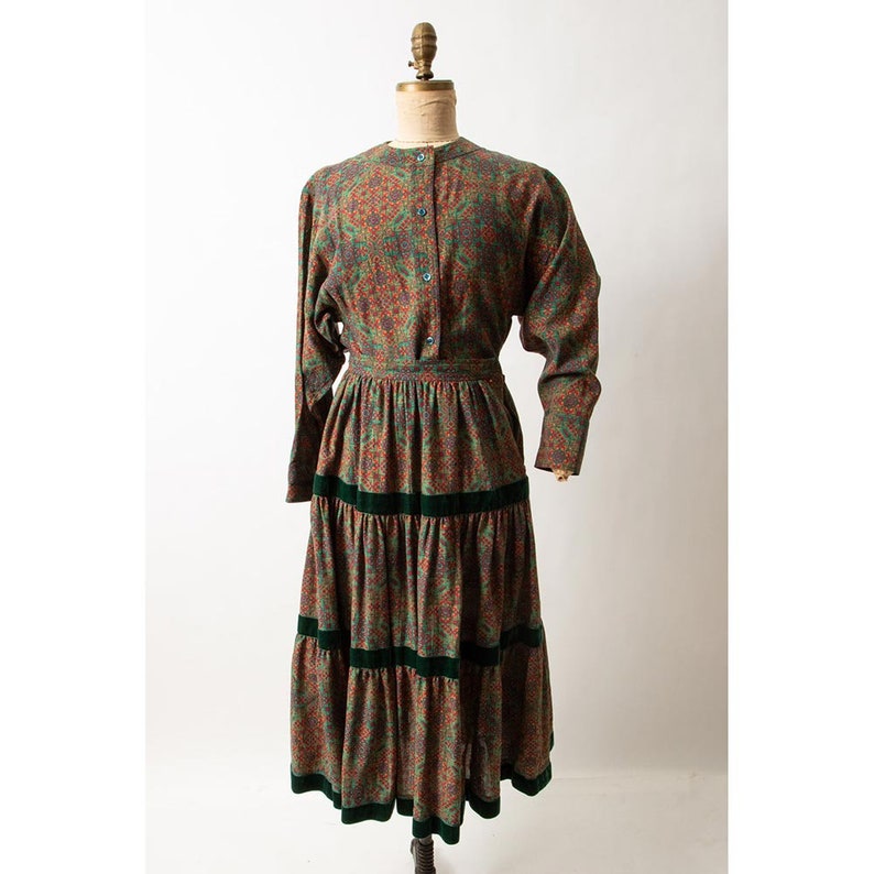 Vintage 1970s Yves Saint Laurent Rive Gauche wool challis peasant blouse and skirt set / XS image 2