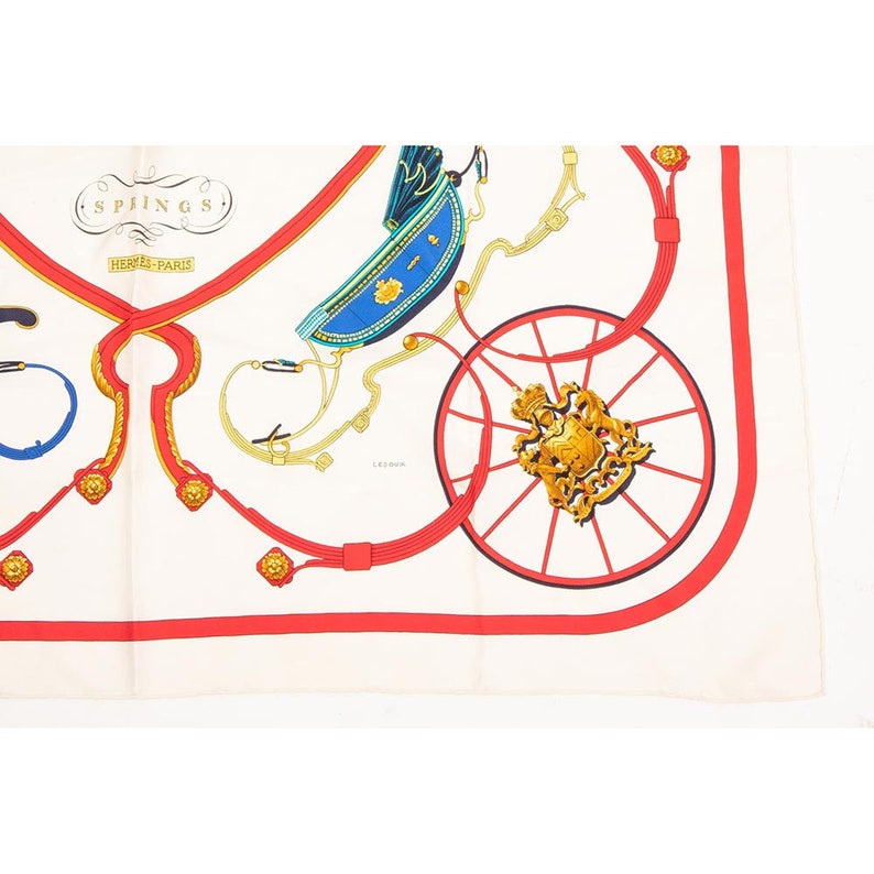 Vintage Hermes silk scarf / 1974 Phillipe LeDoux Springs white colorway image 7