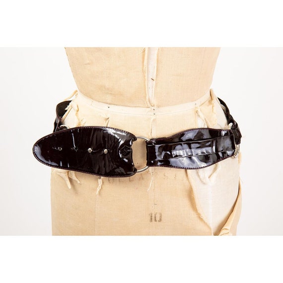 Vintage Streets Ahead wide belt / 1980s patent lea