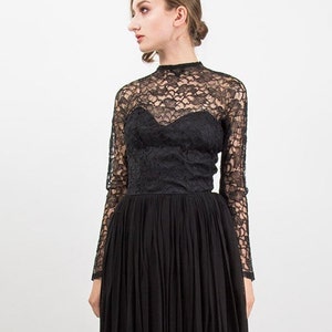 Vintage Suzy PERETTE / 1950s black lace sheer illusion cocktail dress S image 8