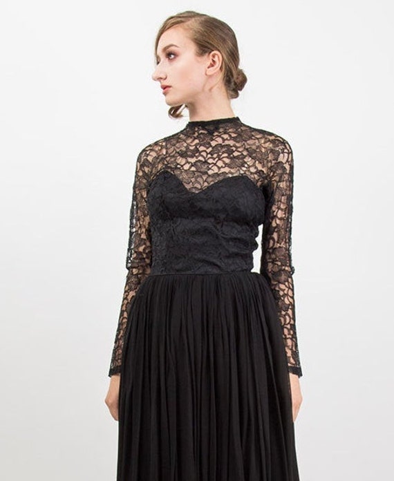 Vintage Suzy PERETTE 1950s Black Lace Sheer Illusion Cocktail