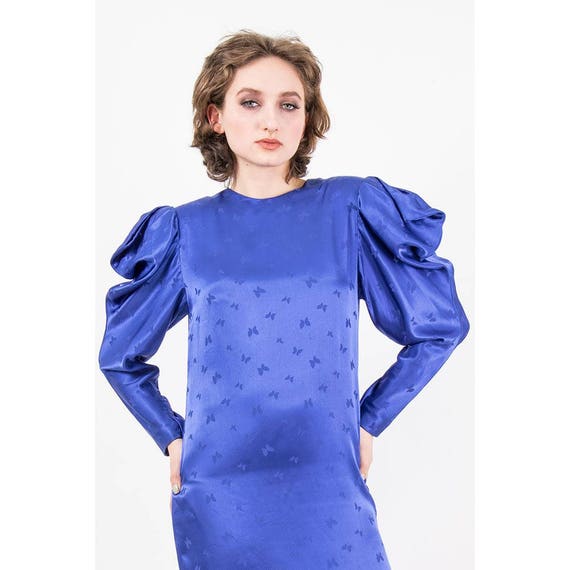 Vintage Hanae Mori silk dress / 1980s Cobalt blue… - image 3