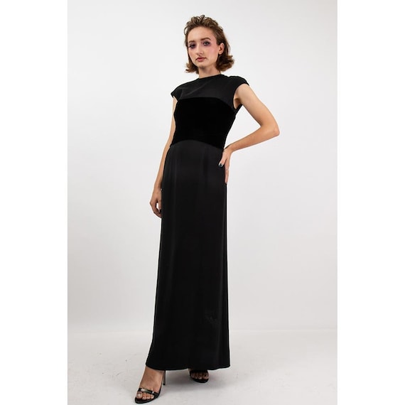 Vintage 1990s Giorgio Armani minimalist silk crepe column gown / Velvet over corset / S