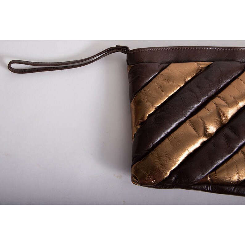 Vintage 1970s bronze puffy leather oversized clutch image 6