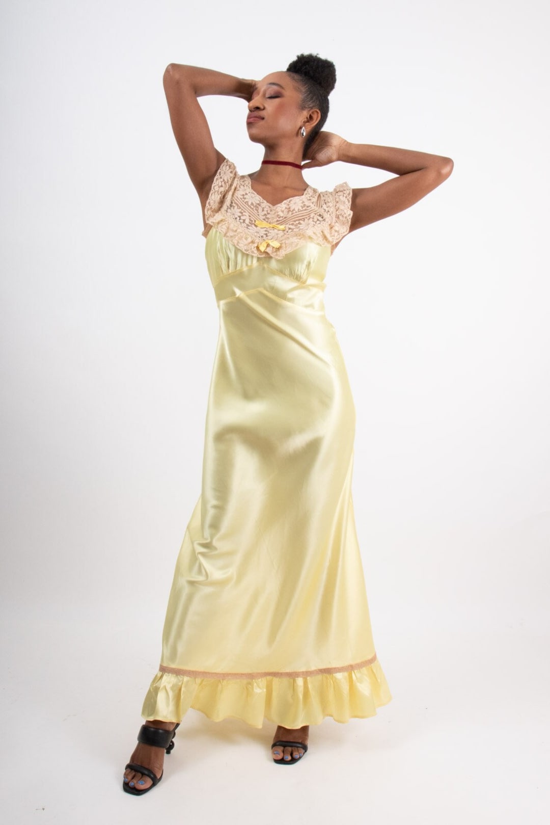 Vintage Bias Cut Satin Lace Slip Dress / 1940s Butter Yellow Nightgown ...