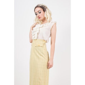 1930s skirt / Vintage yellow wool windowpane front pleat midi skirt small image 4