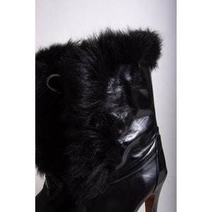 Vintage Oscar de la Renta black leather and fur trimmed high heel boots / size 5 6 image 3