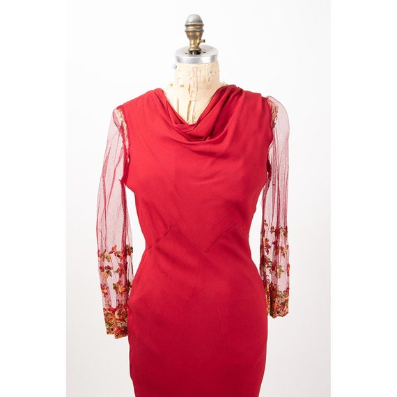 1930s dress / Vintage bias cut deep vermilion red… - image 8