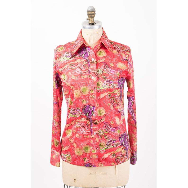 Vintage Van Gogh Shirt / 1970s Novelty Print / the Starry Etsy