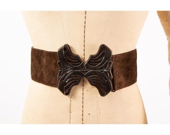 Vintage 1970s Yves Saint Laurent wide suede butterfly belt / XS