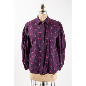 Vintage Laura Ashley cotton blouse / 1980s Plum floral balloon puff sleeve button front / M image 3