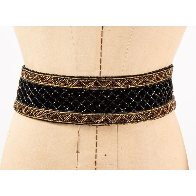 Vintage Christian Dior metallic beaded velvet Ceintures belt M image 2