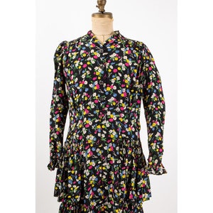 1930s dress / Vintage novelty print silk dark floral / Gardening theme / M image 3