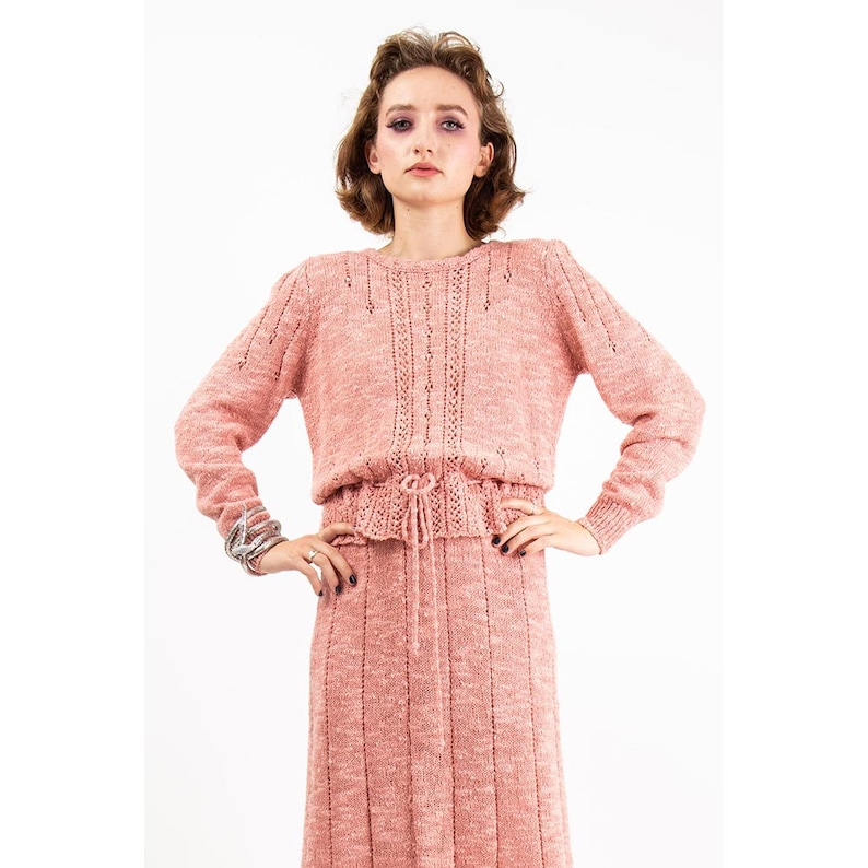 Vintage knitwear sweater skirt set / 1980s Marisa Christina dusty rose pink 2 piece / M image 8
