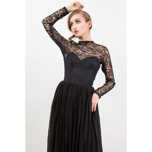 Vintage Suzy PERETTE / 1950s black lace sheer illusion cocktail dress S image 3