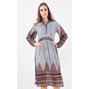 Vintage India cotton gauze dress / 1960s Indian block print sheer paper thin / XS image 5