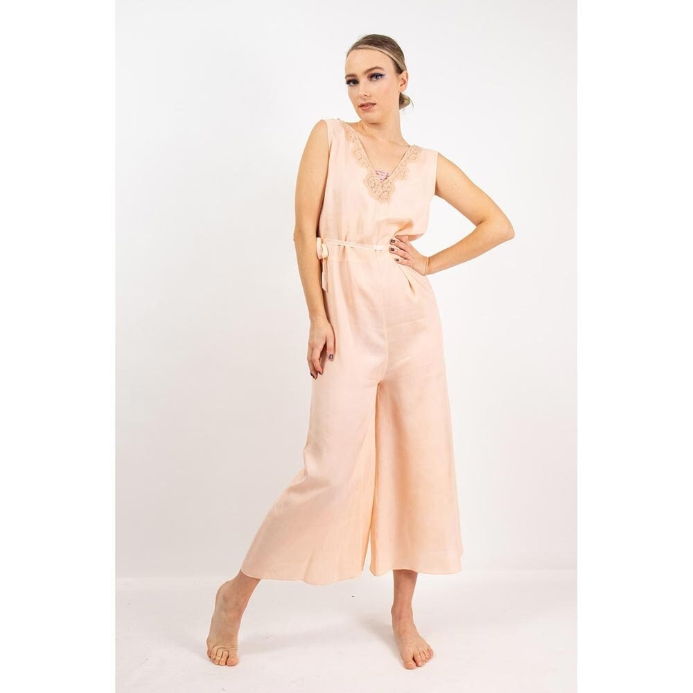 Vintage Silk Beach Pajama Jumpsuit / 1920s 1930s One Piece Lounge Lingerie - Etsy Vintage Silk Beach Pajama Jumpsuit / 1920s 1930s One Piece Lounge Lingerie - Etsy