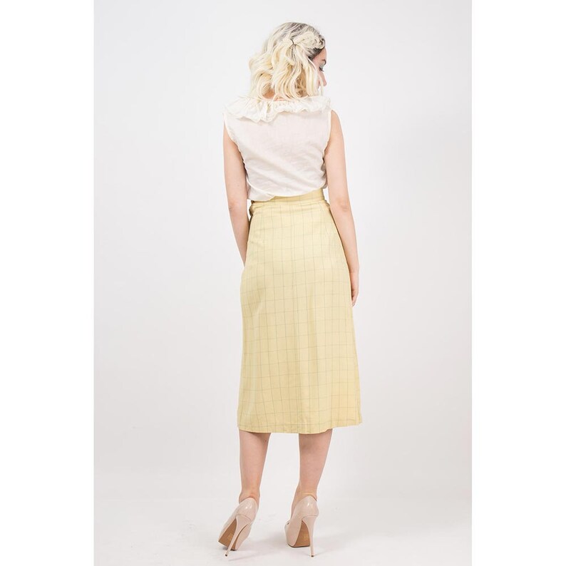 1930s skirt / Vintage yellow wool windowpane front pleat midi skirt small image 10
