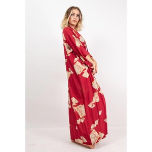 Vintage Japanese mid century print silk kimono / 1950s deep red crepe robe image 8