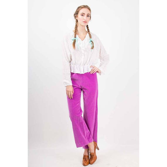 Vintage velvet bell bottoms / 1960s Orchid purple