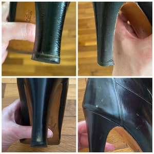 Vintage Oscar de la Renta black leather and fur trimmed high heel boots / size 5 6 image 10