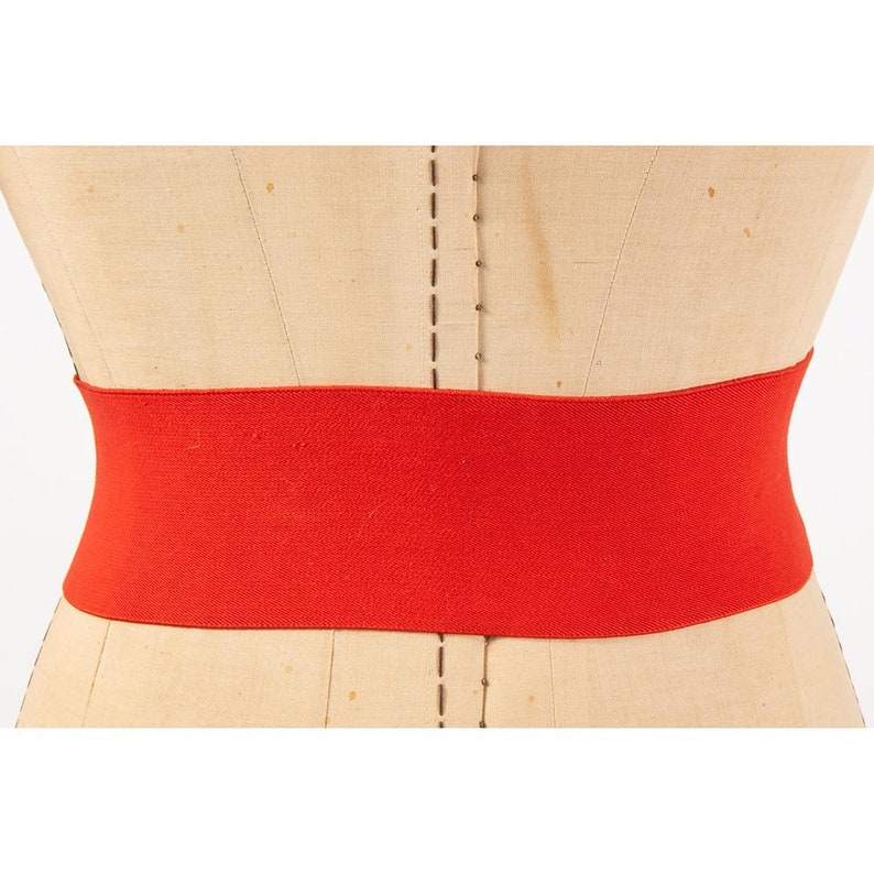 Vintage Norma Kamali OMO 1980s wide red elastic stretch belt image 5