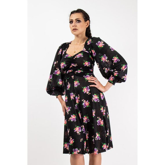 Vintage Fiorucci dress / 1970s dark floral print … - image 3