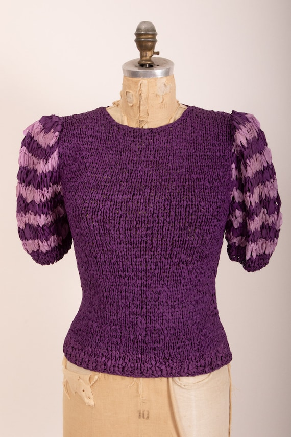 Vintage 1940s purple ribbon knit pullover sweater 