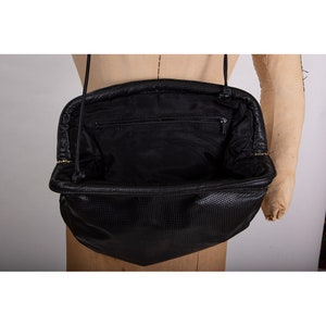 Vintage black leather perforated oversized shoulder bag / 1980s padded clutch purse image 6