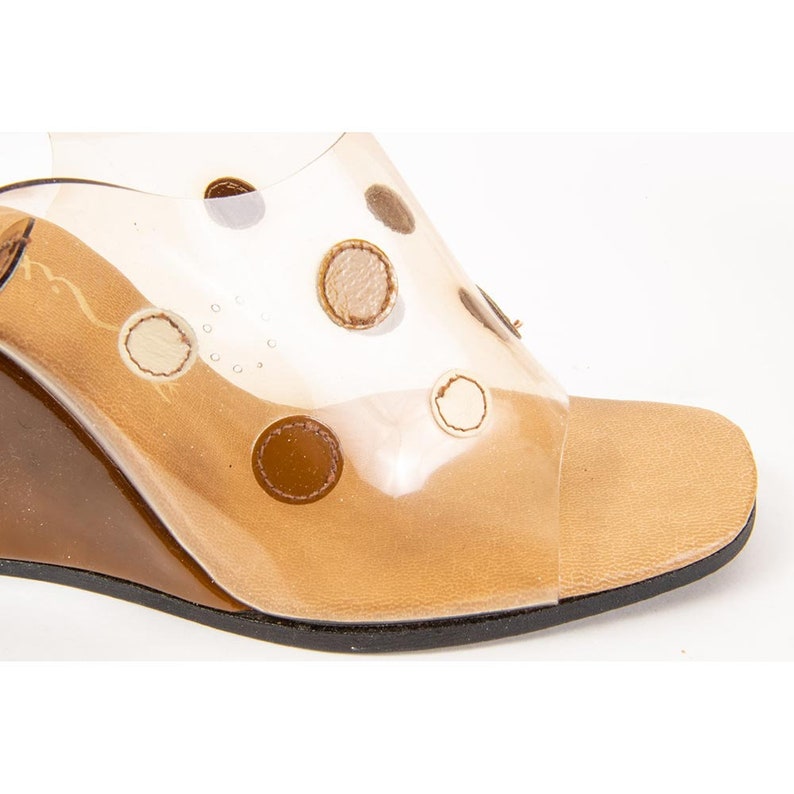 Vintage 1970s clear plastic polka dot open toe wedge heels image 5