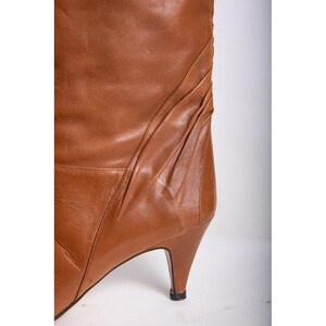 Vintage 1980s knee high pleated leather and suede kitten heel boots / size 8 image 4