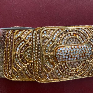 Vintage unsigned Judith Leiber gold snakeskin belt / 1980s crystal studded buckle image 9