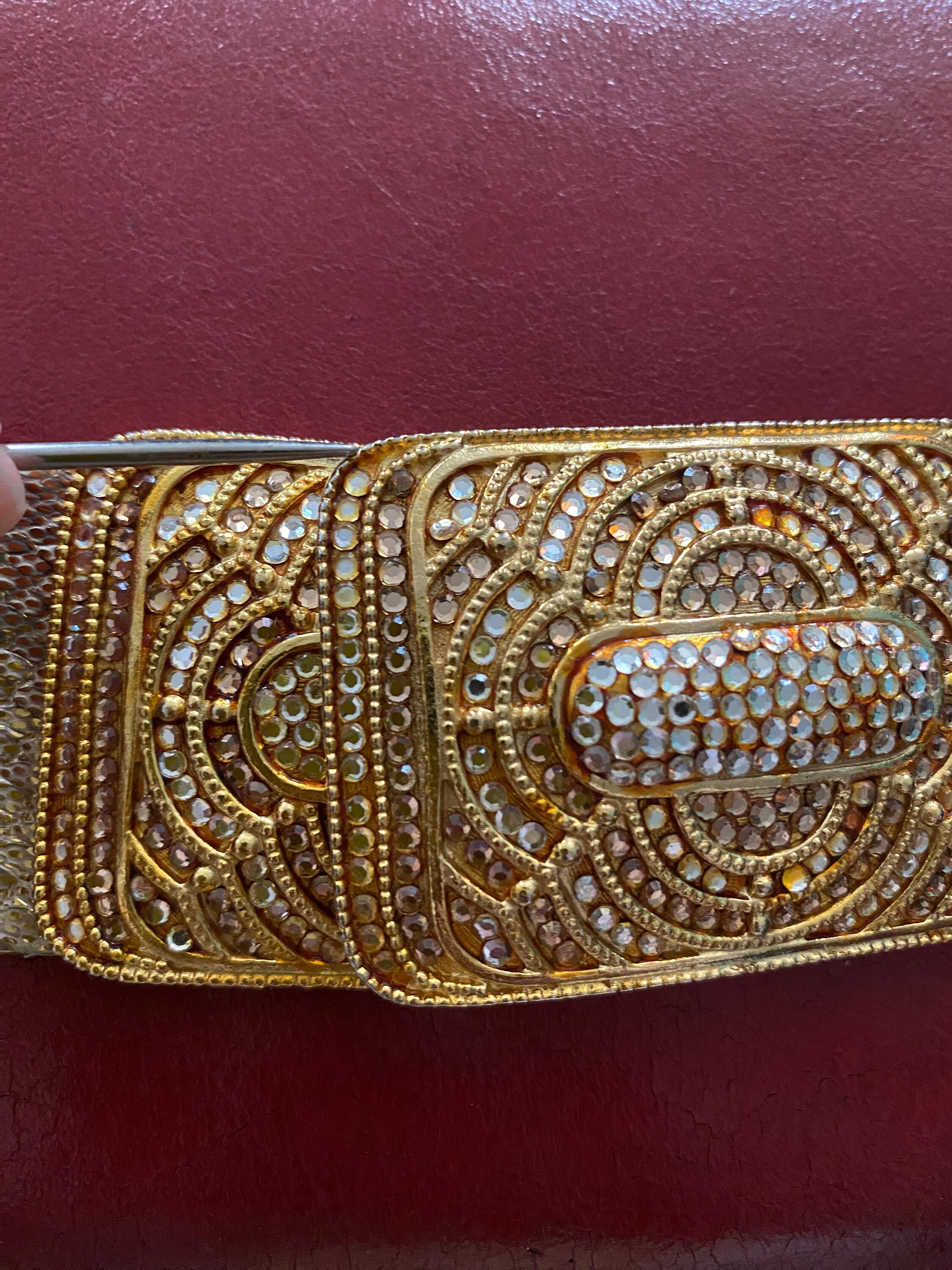 Vintage Unsigned Judith Leiber Gold Snakeskin Belt / 1980s  display picture 3