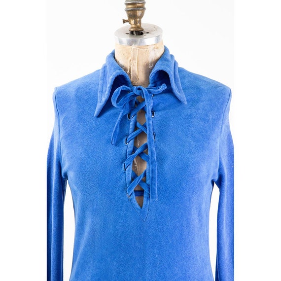 Vintage blue velvet dress / 1960s 1970s dagger co… - image 8