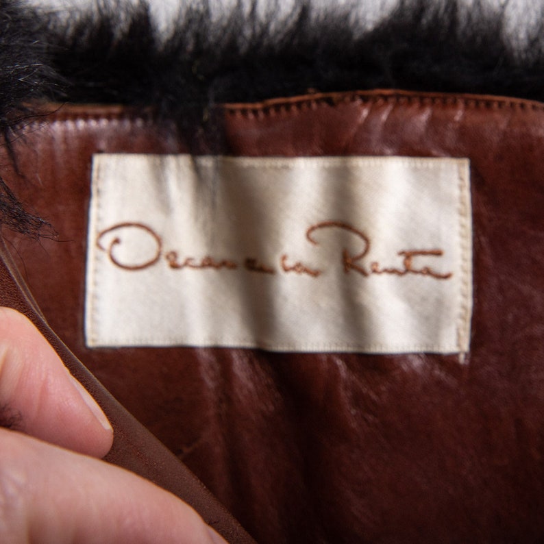 Vintage Oscar de la Renta black leather and fur trimmed high heel boots / size 5 6 image 9