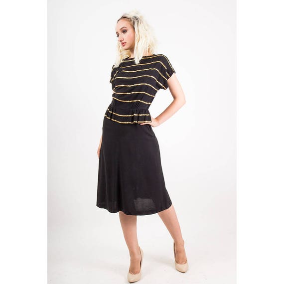1940s dress / Vintage studded Black rayon crepe peplum dress / S 1940s dress / Vintage studded Black rayon crepe peplum dress / S