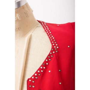 1930s bolero jacket / Vintage red rhinestone studded crop top / Puff sleeves zip front XS image 9