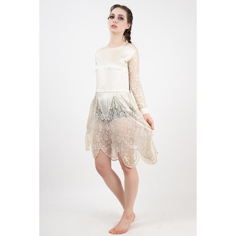 1920s Wedding dress / Vintage sheer white silk satin / Drop waist XS image 1